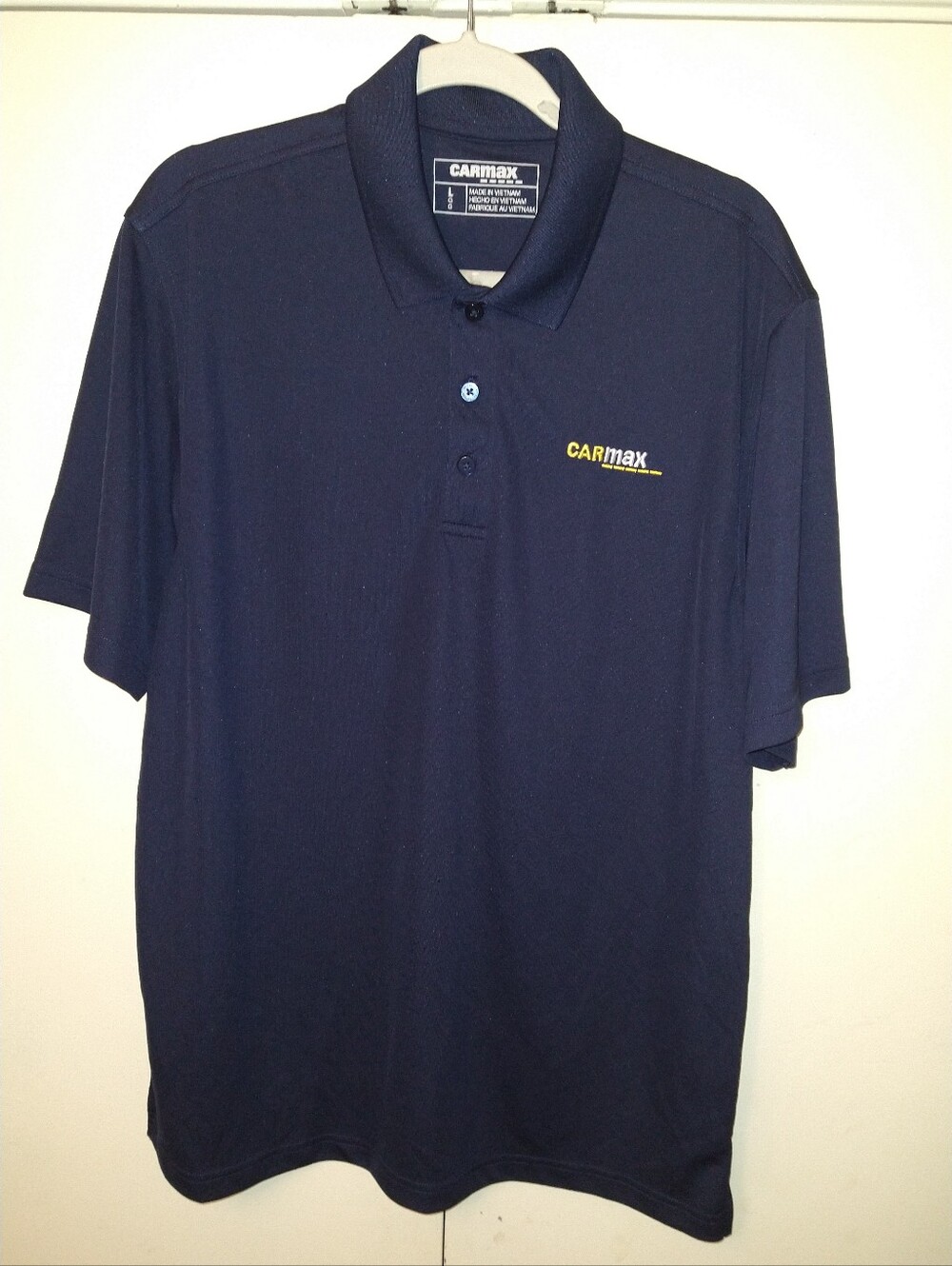 Carmax Employee Uniform Blue Short Sleeve Polo Shirt Men's sz Large.